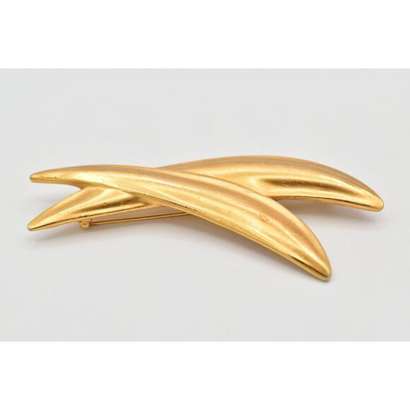 Anne Klein Vintage Ex Cross Pin Brooch Brushed Gold Heavy Chunky Unsigned BinBG - Picture 5 of 12